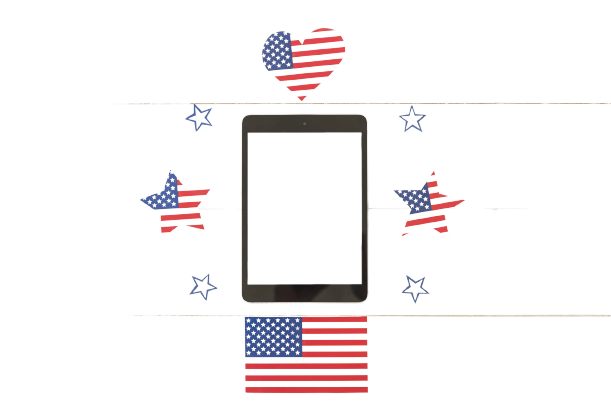 tablet surrounded by usa flag
